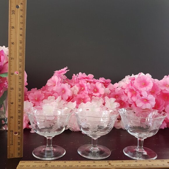 3pc Bohemia Crystal Etched Thistle Coupe Champagne or Sherbet Glasses - Picture 6 of 9